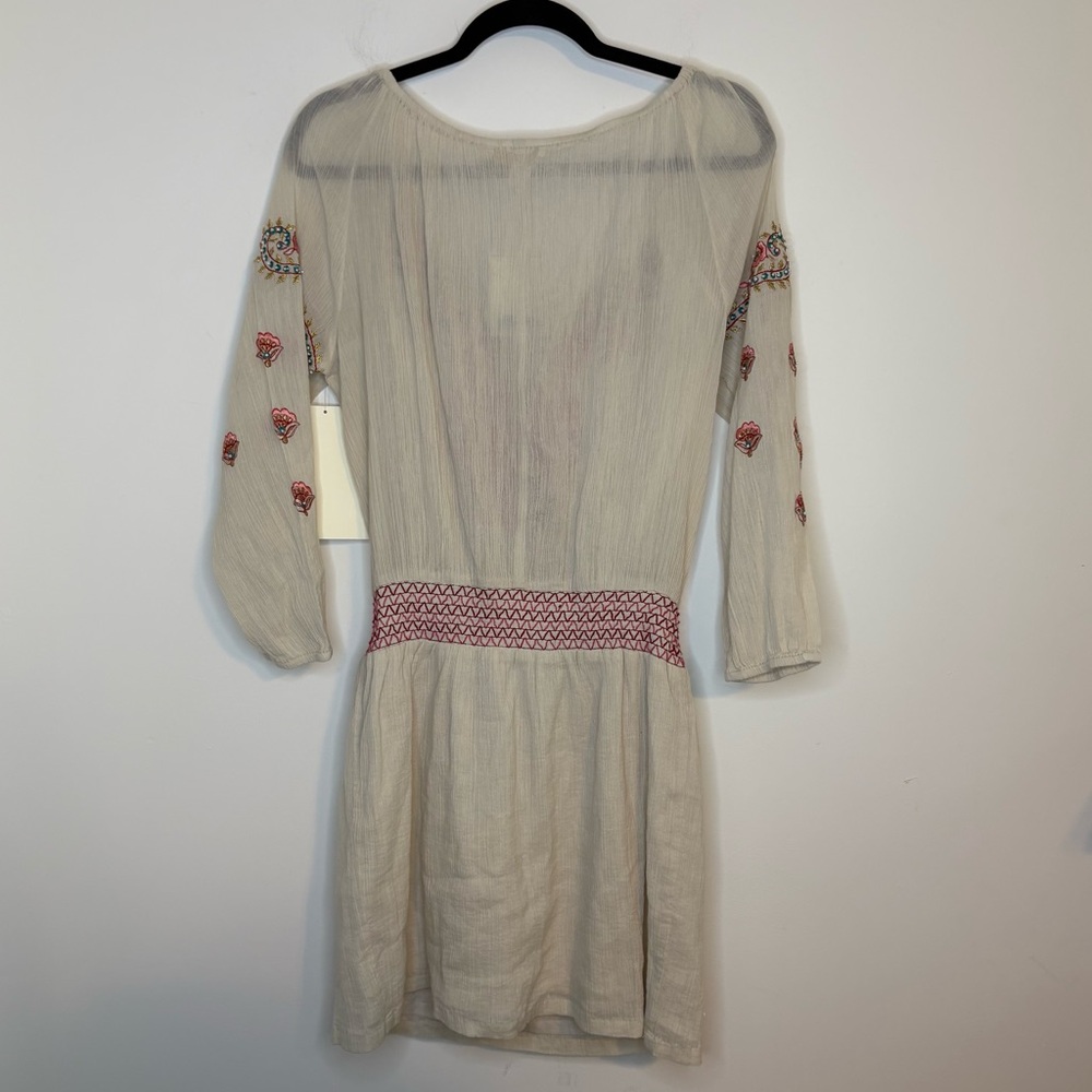 Boston Proper Embroidered Smocked Waist Dress Beaded 100% Cotton Boho Size 8 NWT - Picture 2 of 10